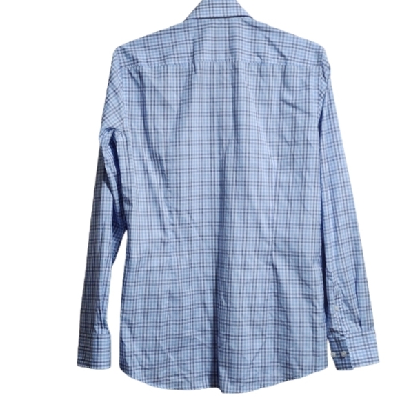 Hugo Boss button-down plaid slim fit shirt color light blue size 38/15 - Picture 2 of 5